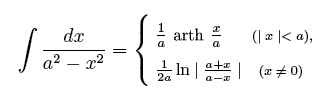 1/(a^2-x^2) -> arcth(x/a)/a