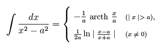 1/(x^2-a^2) -> -arcth(x/a)/a