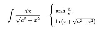1/sqtr(a^2+x^2) -> arcsh(x/a)